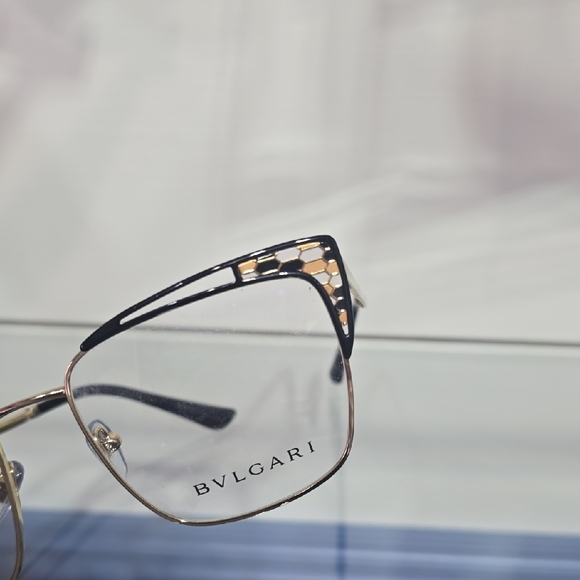 Bulgari Women's Black and Gold Cat-Eye Glasses - Picture 3 of 5